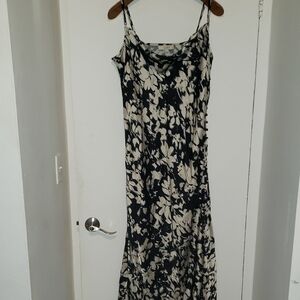 LOFT Black and White Spaghetti Strap Maxi Dress